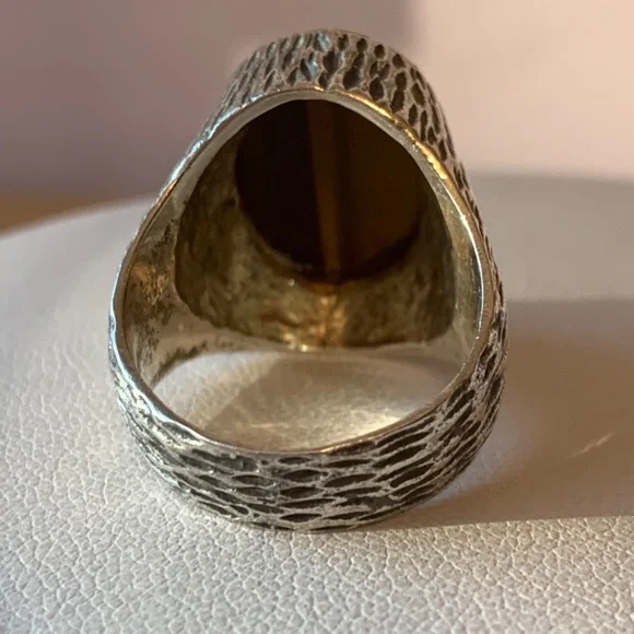 VINTAGENAVAJO NATIVE AMERICAN 925 SS TIGER EYE LARGE SIGNET RING MENS WOMANS